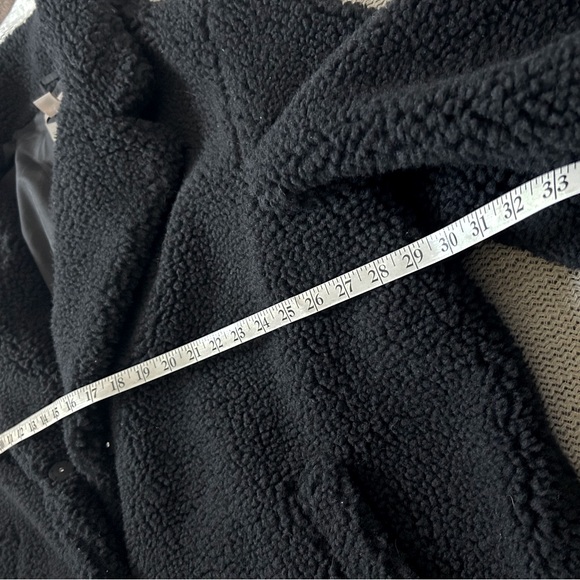 Black Plus Faux Fur Teddy Shearling Button Up Jacket Coat - Picture 10 of 15
